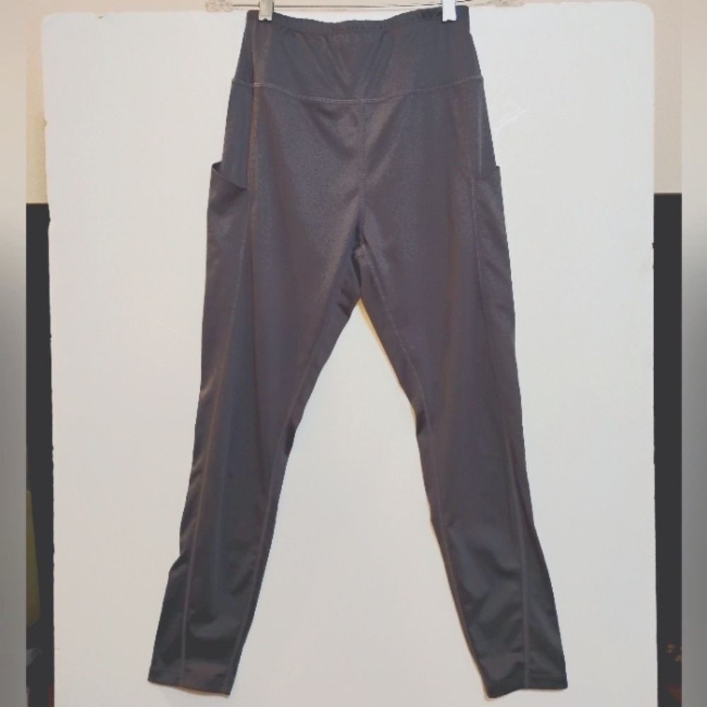 Sports Wear Stylish Side Pockets Gray Silky Leggings Ladies M